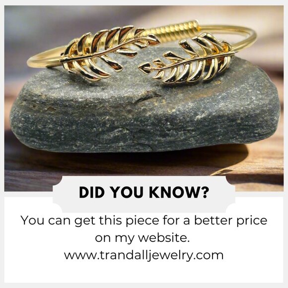 18K Gold Plated Laurel Leaf Bangle Bracelet - Picture 6 of 6